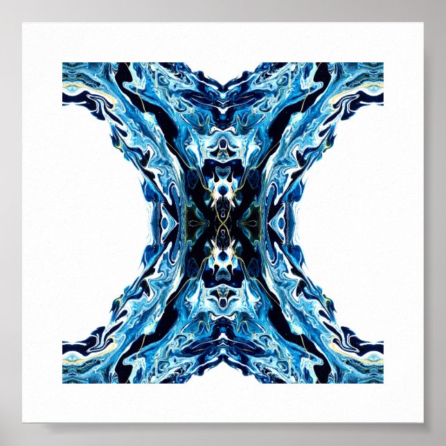 Affiche Abyss Abstract Navy Blue Gold White Fluid Art (Devant)