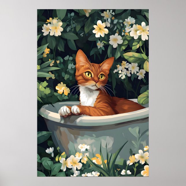 Affiche Abyssin Dans Baignoire, Affiche De Chat Dr (Devant)