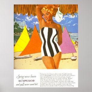 Affiche Acapulco, femme sur la plage