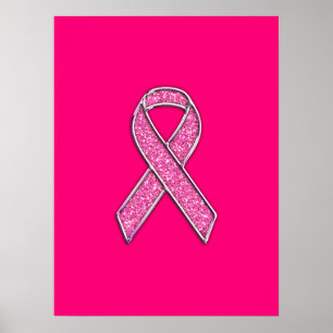 Affiche Accent Chrome Glitter Style Pink Ribbon Awareness