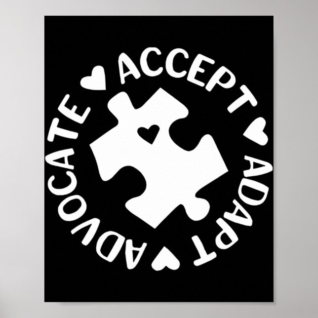 Affiche Accept Adapt Advocate Puzzle Piece Autism Awarenes (Devant)