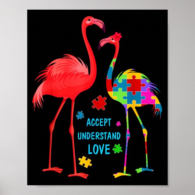 Affiche Accepter comprendre amour autisme flamant puzzle g (Devant)