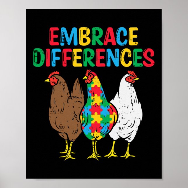 Affiche Accepter les différences 3 Poulets Puzzle Autisme  (Devant)