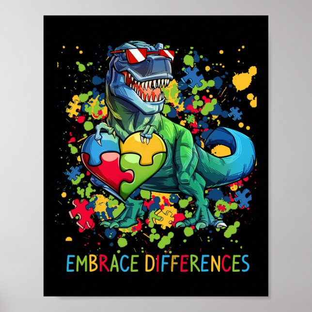 Affiche Accepter les différences Autisme Dinosaure T-rex P (Devant)