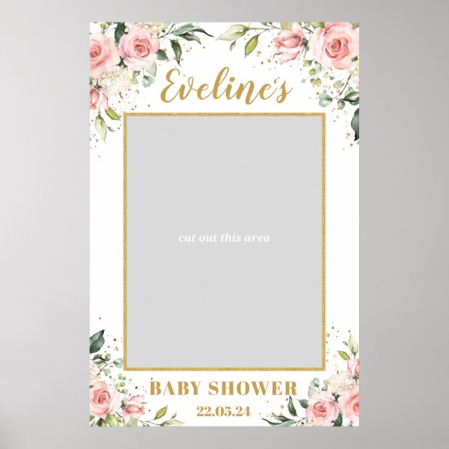 Affiche Accessoire de photo de baby shower boho rose poudr (Devant)