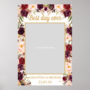 Affiche Accessoire de photo de mariage floral bordeaux Mar