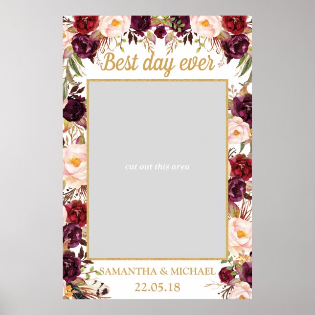 Affiche Accessoire de photo de mariage floral bordeaux Mar (Devant)