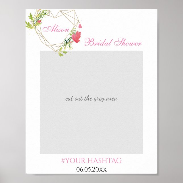 Affiche Accessoire de photo de mariage floral rose et cœur (Devant)