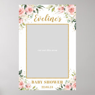 Affiche Accessoire de photo pour baby shower boho rose blu