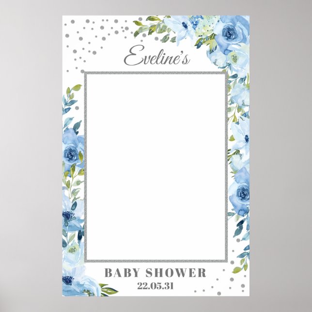 Affiche Accessoire de photo pour baby shower floral bleu c (Devant)