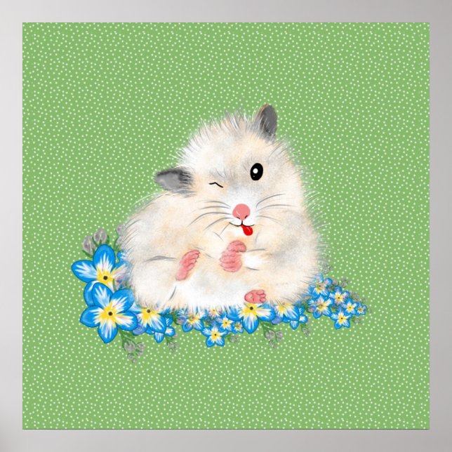 Affiche Accessoires hamster syrien blanc mignon, polka ver (Devant)