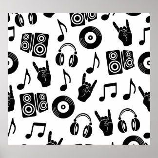 Affiche Accessoires musicaux : Motif Vintage monochrome.