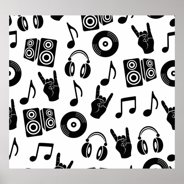 Affiche Accessoires musicaux : Motif Vintage monochrome. (Devant)