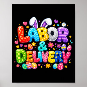 Affiche Accouchement Pâques Lapin Mignon Oeuf Infirmière