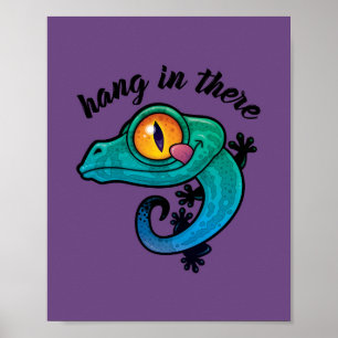 Affiche Accrochez-Vous Là Gecko Coloré