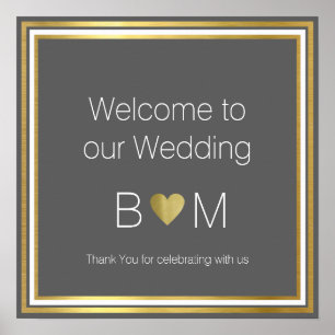 Affiche accueil à notre mariage, réception chique