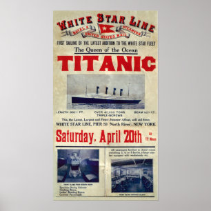 Affiche Accueil Arrivée Titanic Publicité 20 avril 1912