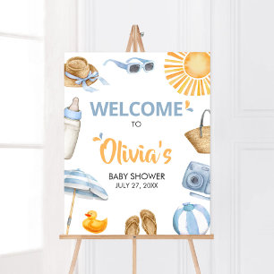 Affiche Accueil Baby shower à éclaboussures bleues