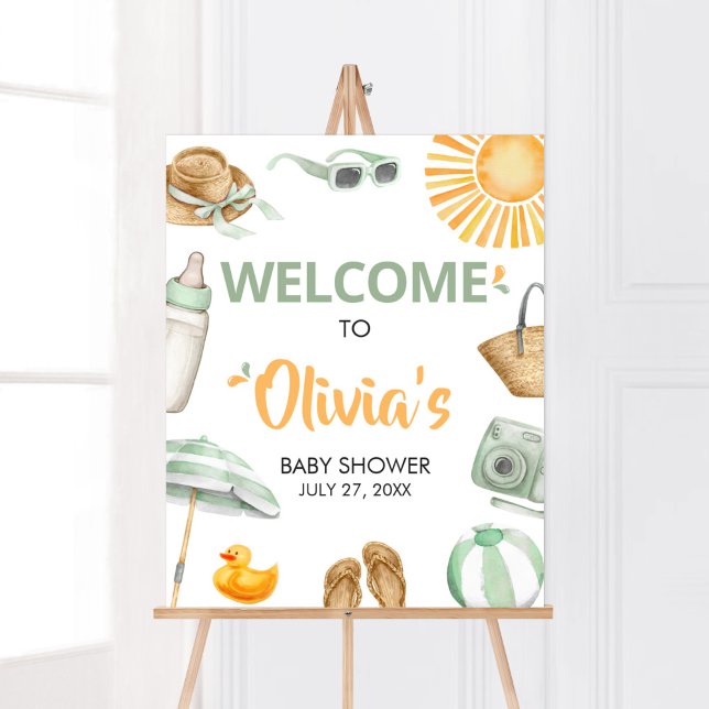 Affiche Accueil Baby shower à éclaboussures vertes (Summer Baby Bash Baby Shower Welcome Sign)