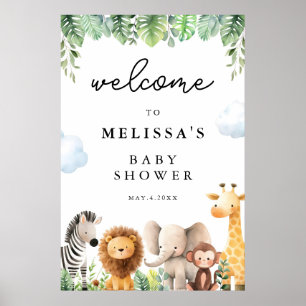 Affiche Accueil Baby shower Animaux Safari mignons