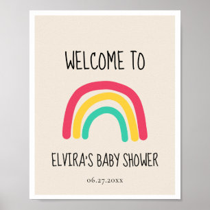 Affiche Accueil Baby shower arc-en-ciel moderne