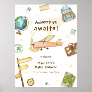 Affiche Accueil Baby Shower Avion Autour Du Monde