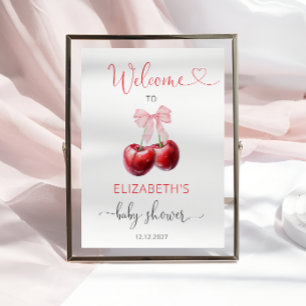 Affiche Accueil Baby shower cerise