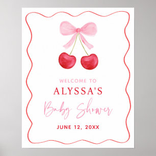 Affiche Accueil Baby shower cerisier Bow rose