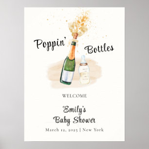 Affiche Accueil Baby shower Champagne de Bouteille Poppin