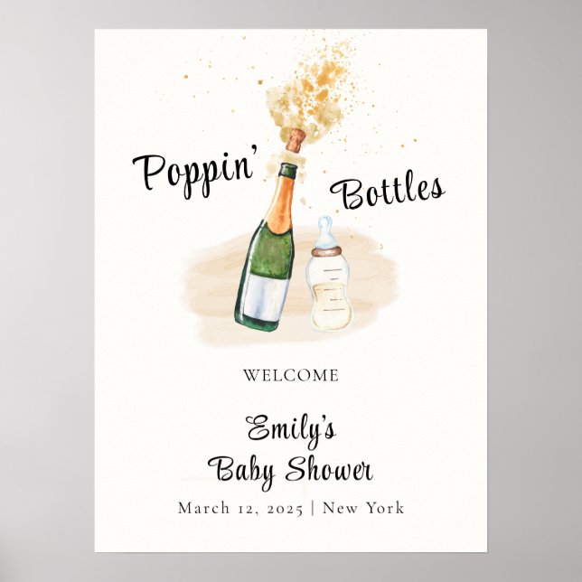 Affiche Accueil Baby shower Champagne de Bouteille Poppin  (Devant)