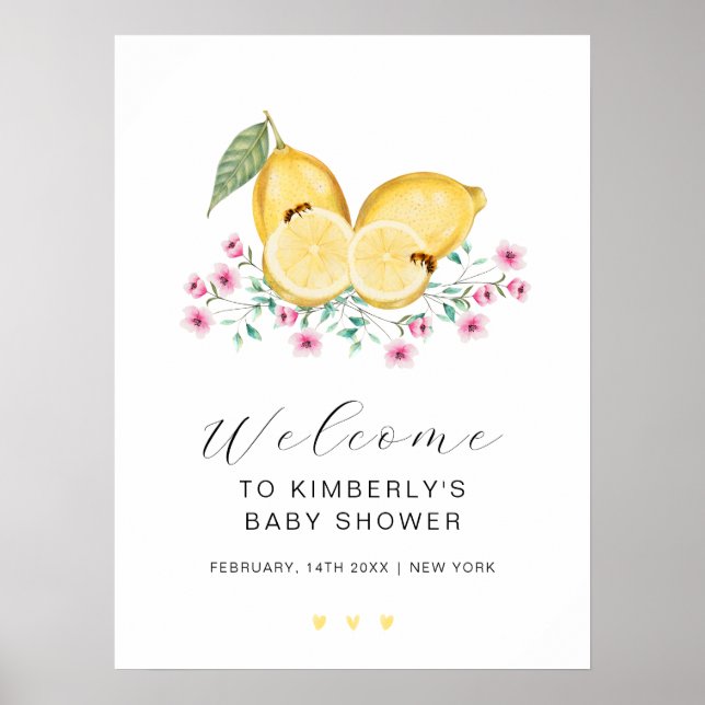 Affiche Accueil Baby shower Citrus Citron Little Cutie (Devant)