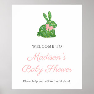 Affiche Accueil Baby shower De Lapin Rose Et Vert Préppy