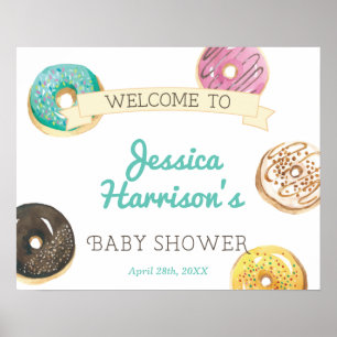 Affiche Accueil Baby Shower Douceur Aquarelle Donut
