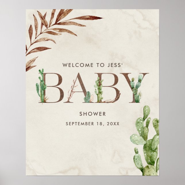 Affiche Accueil Baby shower en cuir Cactus (Devant)
