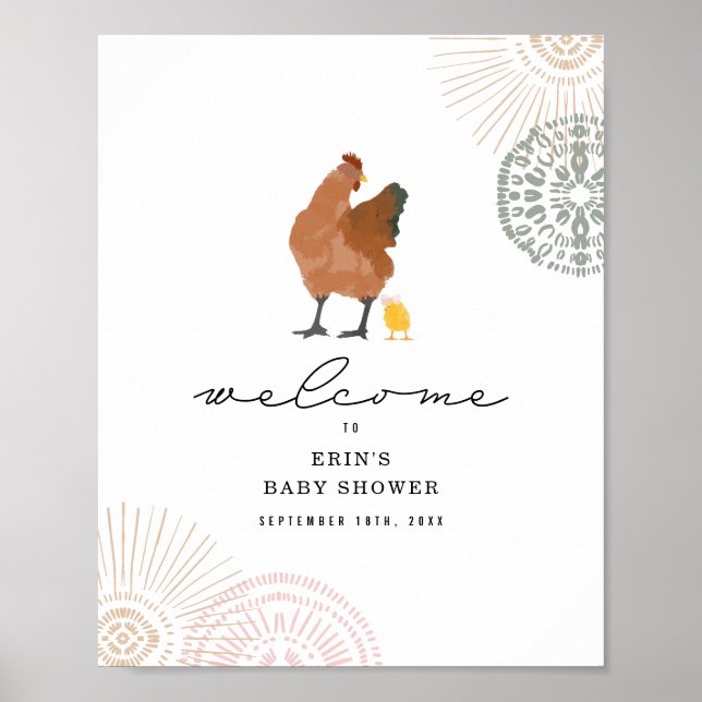 Affiche Accueil Baby shower fille poule rose (Devant)