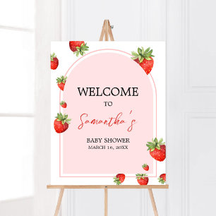 Affiche Accueil Baby shower fraise rouge