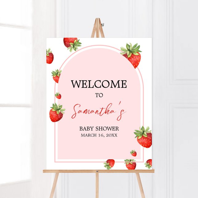 Affiche Accueil Baby shower fraise rouge (Boho Berry Sweet Baby Shower Welcome Sign)