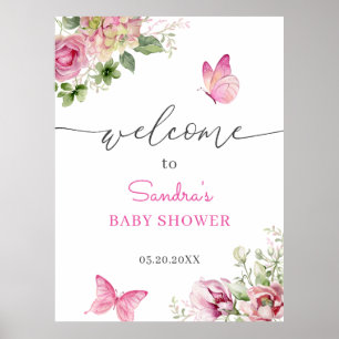 Affiche Accueil Baby shower papillon aquarelle