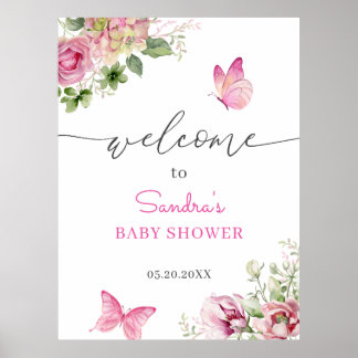 Affiche Accueil Baby shower papillon aquarelle