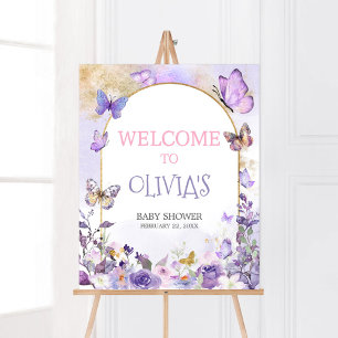 Affiche Accueil Baby shower papillon floral enchanté