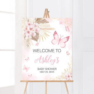 Affiche Accueil Baby shower papillon rose