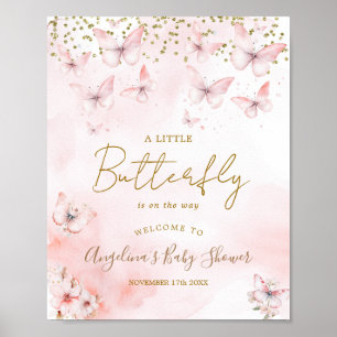 Affiche Accueil Baby shower papillon rose