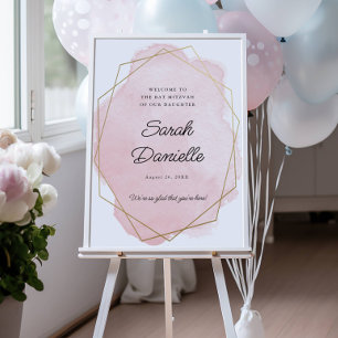 Affiche Accueil Bat mitzvah rose élégant