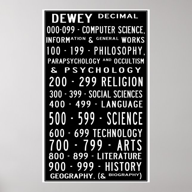 Affiche Accueil Bibliothèque Dewey Nombre décimal Busroll (Devant)