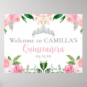 Affiche Accueil Chic Pink Floral Quinceañera