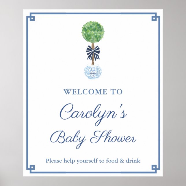 Affiche Accueil classique Baby shower de garçon bleu foncé (Devant)