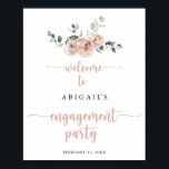Affiche Accueil classique de la fête d'engagement Rose Ros<br><div class="desc">Cette affiche de bienvenue classique,  rose rose pâle,  est parfaite pour une fête fiançailles rustique. Le design est composé d'élégantes aquarelles rose roux et de feuillage vert,  soigneusement assemblés en de beaux bouquets.</div>