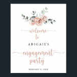 Affiche Accueil classique de la fête d'engagement Rose Ros<br><div class="desc">Cette affiche de bienvenue classique,  rose rose pâle,  est parfaite pour une fête fiançailles rustique. Le design est composé d'élégantes aquarelles rose roux et de feuillage vert,  soigneusement assemblés en de beaux bouquets.</div>