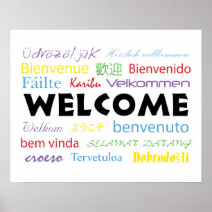 Affiche Accueil coloré Beaucoup de langues Moderne Blanc