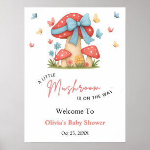 Affiche Accueil de Baby Shower Arc-en-ciel Champignon Bébé